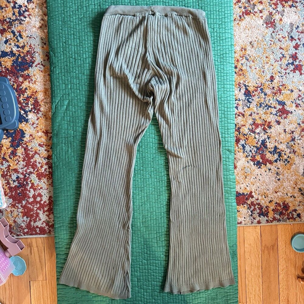 Vintage FOREVER 21 Ribbed Knit Rayon Flared Leggings M Teal Blue Pull On Y2K EUC - Picture 4 of 15